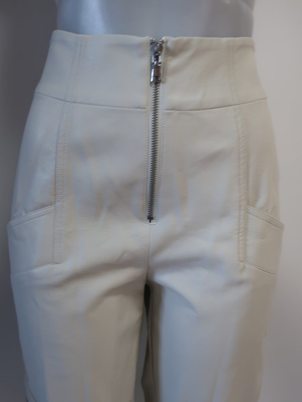 Womens Intermix Jolie Bone White (Item-56) PU Faux Leather Cargo Pocket Pants 4 - Picture 4 of 11